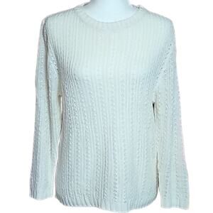 Jenny Womens Size Large Cream 100% Cotton Crochet Knit Coastal Grandma Sweater